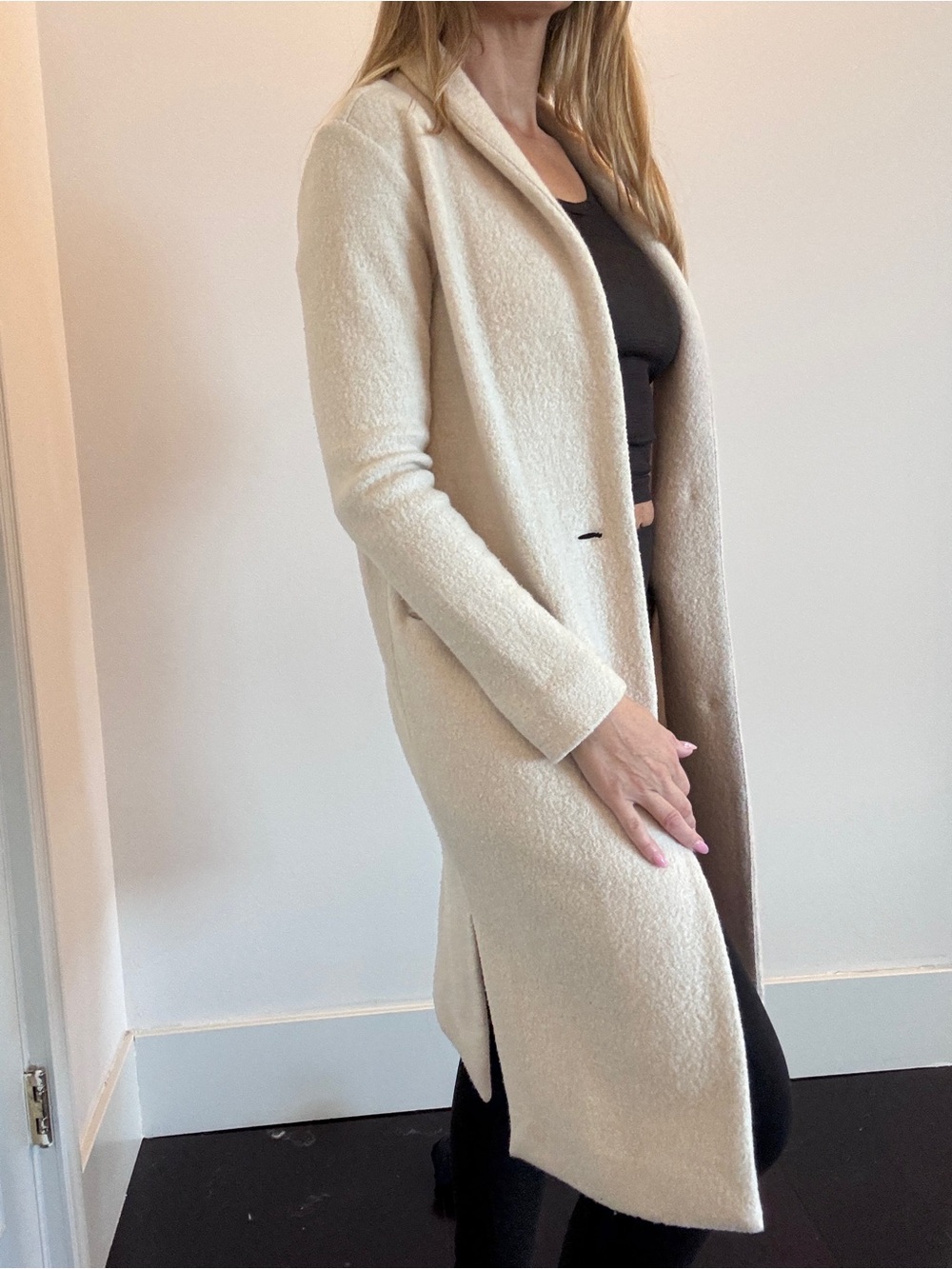 Aritzia Cream Long Open Front Trench Coat